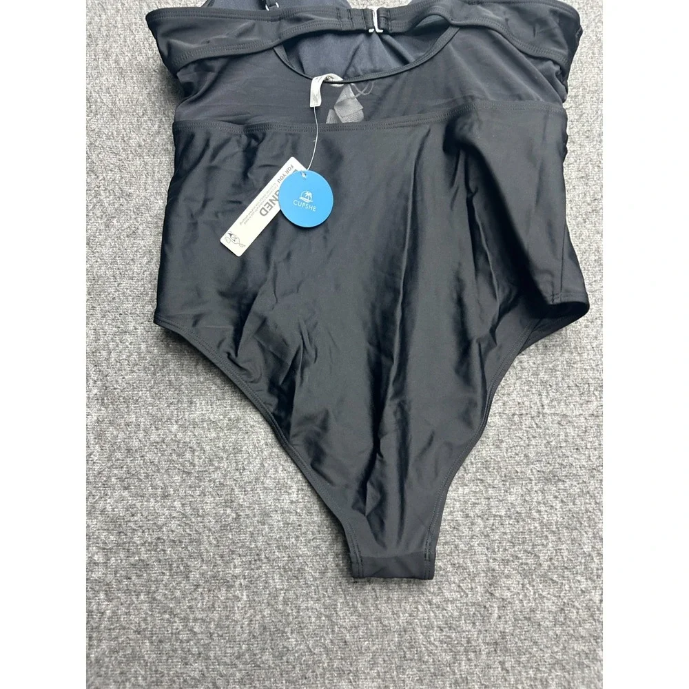 Cupshe Swimsuit‎ One Piece Large Black Hi-Leg Sheer Mesh
